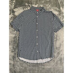 Guess Mens Short Sleeve Button-Down Shirt XL Black & Blue Abstract Diamond Print